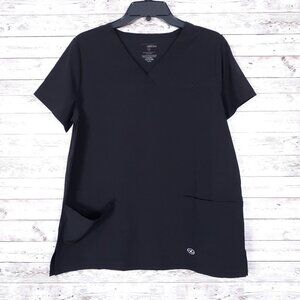 MEDics Womens Scrub Top M Black Four Way Stretch Pockets 44